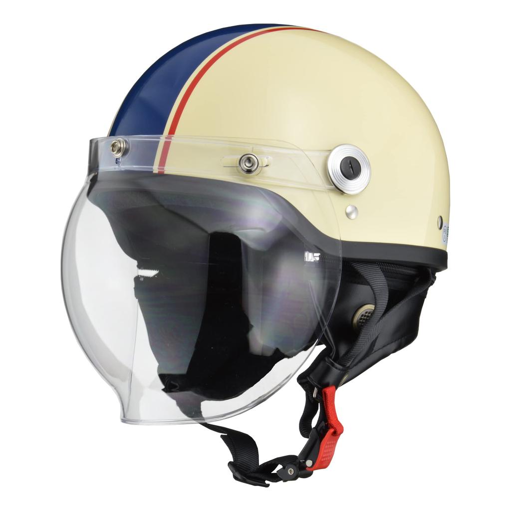 Motorcycle Helmet Jet CROSS with Bubble Shield Ivory x Navy FREE circumference than [Lead Industries] CR-760 - (Head 57cm~less 60cm)