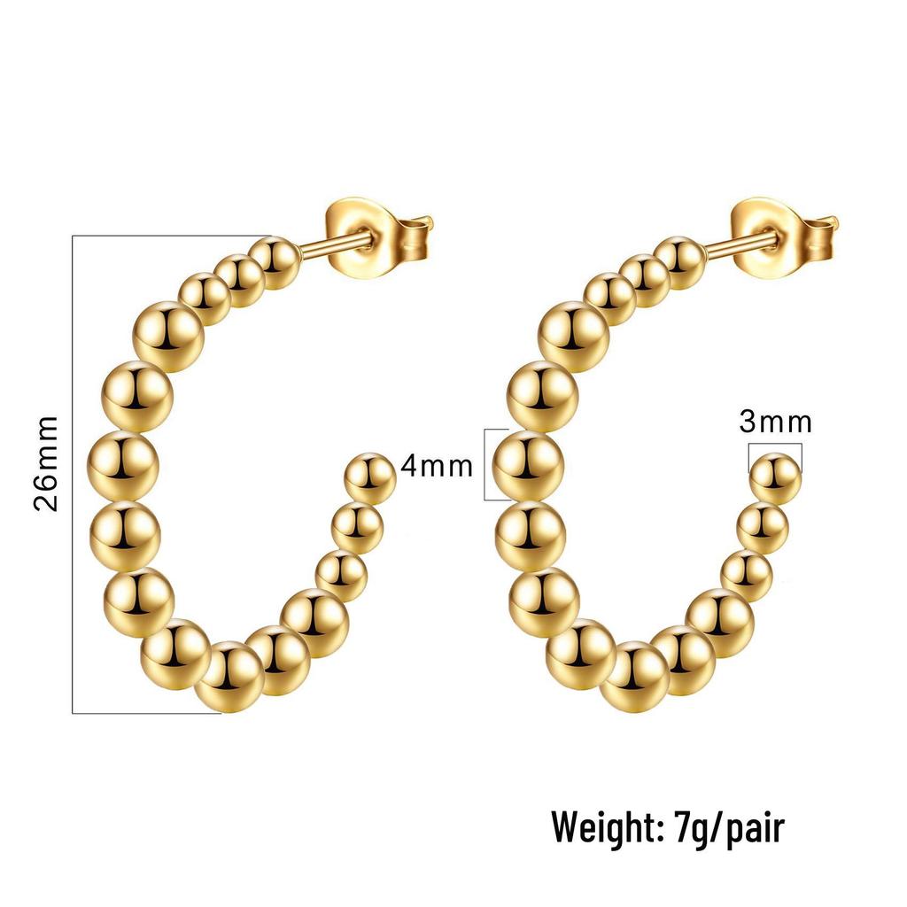 Elegant Stainless Steel Round Bead Earrings - Simple High-End European & American Style Stud Jewelry for Women