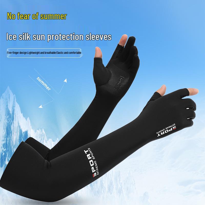 Unisex Two-Finger Ice Silk Sun Protection Sleeves with Anti-Slip Grip for Summer Cycling and Driving
