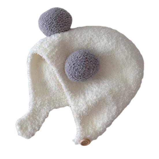 Nette Winter Warme Kinder Mädchen Jungen Baby Hut Fleece Hut mit Ball Dekor Patchwork Farbe Gehörschutz Hut Weiche Neugeborenen motorhaube Hut