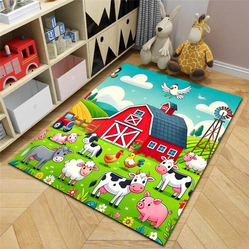 1PC Tappeto Interessante Cartone Animato Fattoria per Soggiorno Camera da Letto Divano Decorazione Casa Tappetino Antiscivolo Tappeti Area Attività Bambini