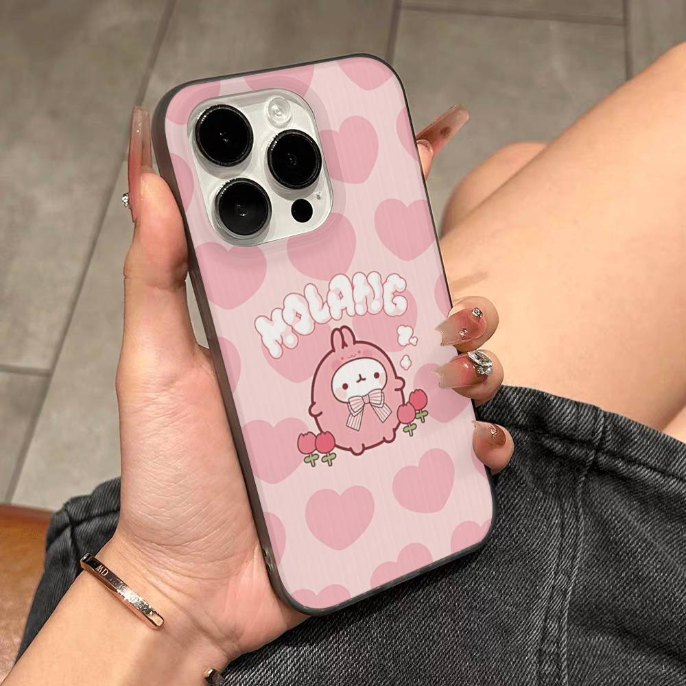 Kawaii Niedliches Kaninchen M-MolangS Anime Für IPhone 17 16 15 Plus Pro Max 12 14 Plus 11 13 Welle Geriffelt Streifen Funda Handyhülle