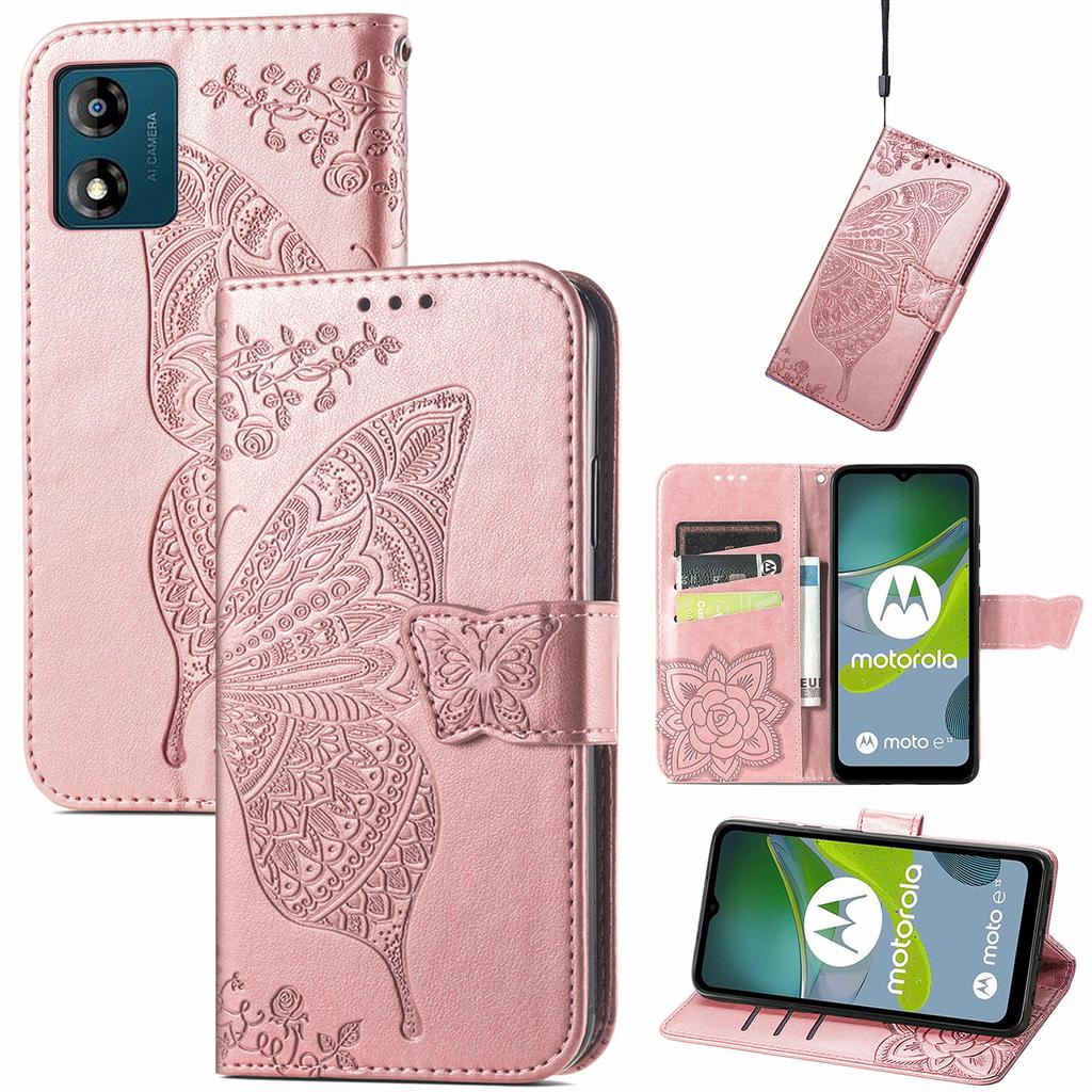 For Motorola Moto E13 4G Imprinted PU Leather Wallet Phone Case Anti-drop Stand Cover