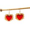 Gothic Retro Sacred Heart Gold Color Stainless Steel Red Drip Glaze Heart Shape Dangle Earrings for Women Bohemia Trendy Jewelry