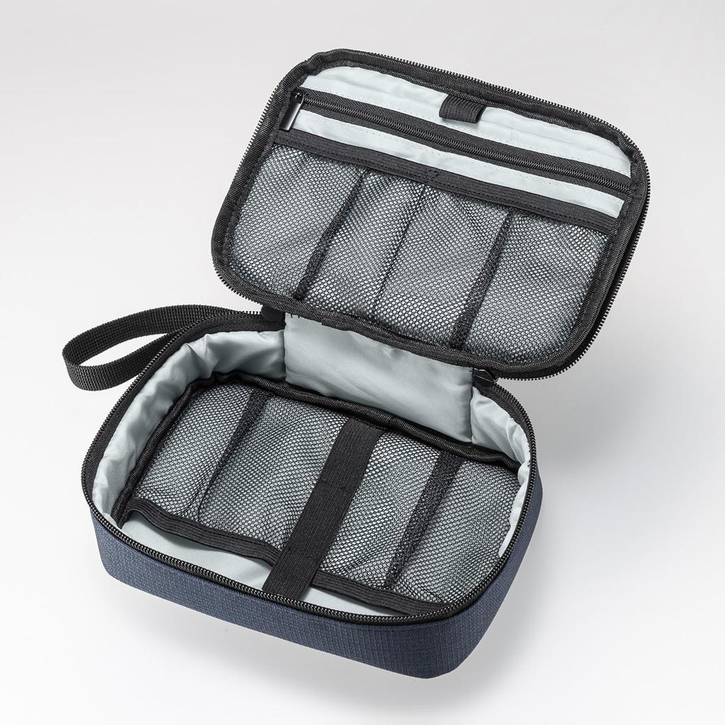 Sanwa Supply Travel Accessory Pouch x D135 x (W195 H55mm, Navy) IN-AD11NV