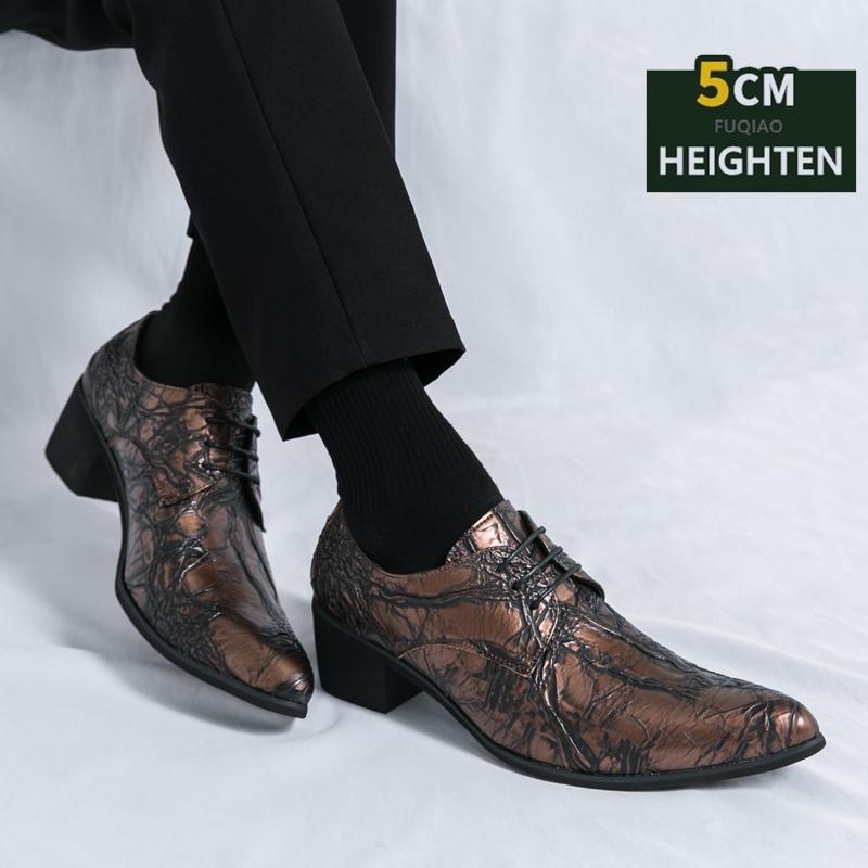 Vintage bronze Men's Formal Shoes Comfortable High Heels Dress Shoes Man Pointed-toe Party Leather Shoes For Men chaussure homme