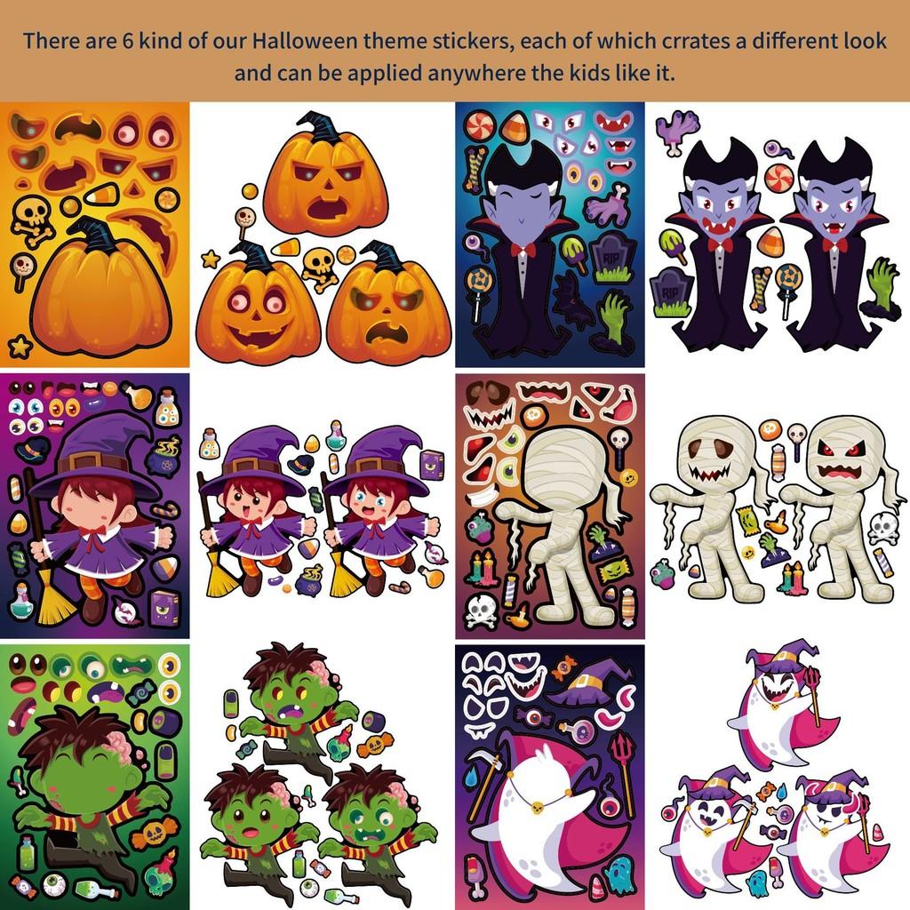 Classic Cartoon Halloween Vampire Mummy Ghost Kids Stickers Pack Of Twelve Colorful Designs