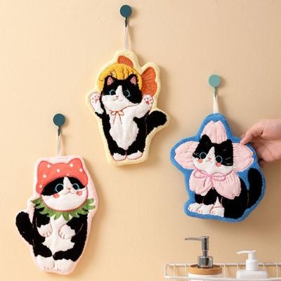 Coral Fleece Hand Towel Cute Cat Washcloth Cartoon Bathroom Kerchief Kitchen