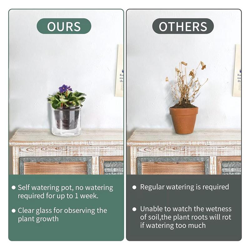 4 Inch Self Watering Pot,African Violet Pot,Bottom Watering Glass Planter For Indoor Plants And Progagation