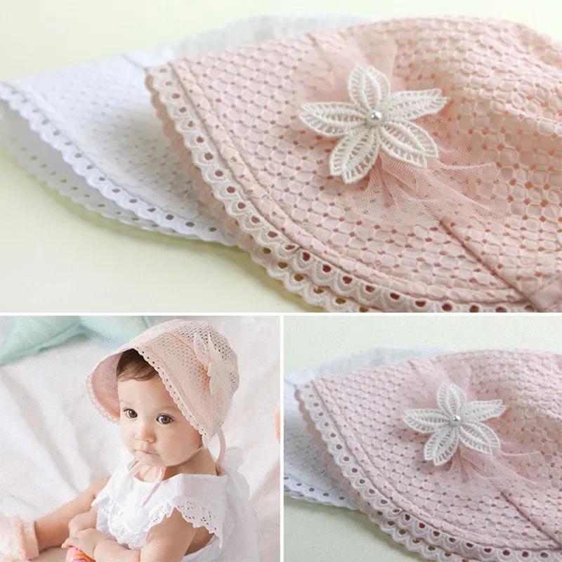 Princess Baby Lace Court Hat Summer Hollow Infant Sunscreen Cap Flower Newborn Fisherman Caps 0-1year Children Girls Photo Props