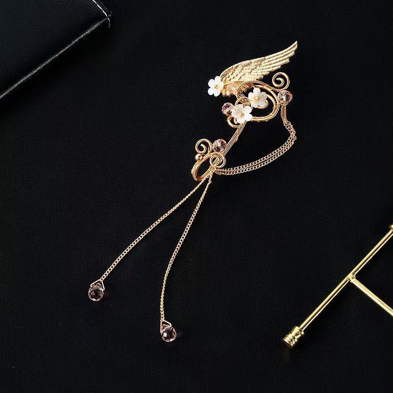 Left Ear Right Ear Sweet Alloy Elf Ear Clip Elf Ear Crystal Long Tassel Earrings Charm No Piercing Wings Ear Cuff Girls
