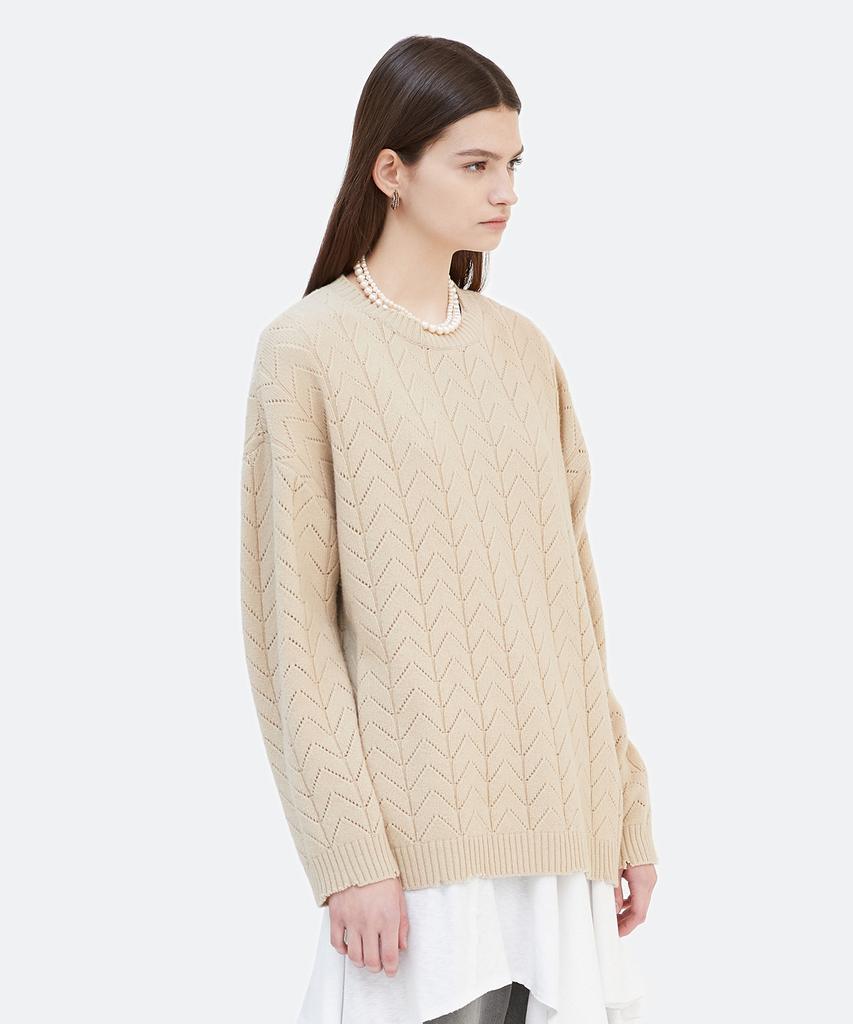 GYEONG Oversize Damaged Knit Sweater_Beige