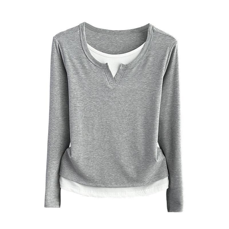 Look Due Pezzi da Donna Taglie Forti Maglietta a Maniche Lunghe - Stile Europeo Modellante, Perfetta per Primavera/Autunno