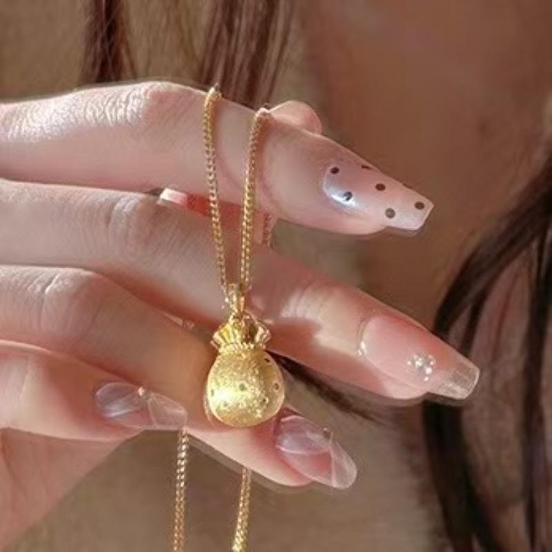 New Chinese Zircon Lucky Bag Pendant Necklace Retro Niche Temperament Versatile Collarbone Chain Light Luxury High-end Neck Chain Women
