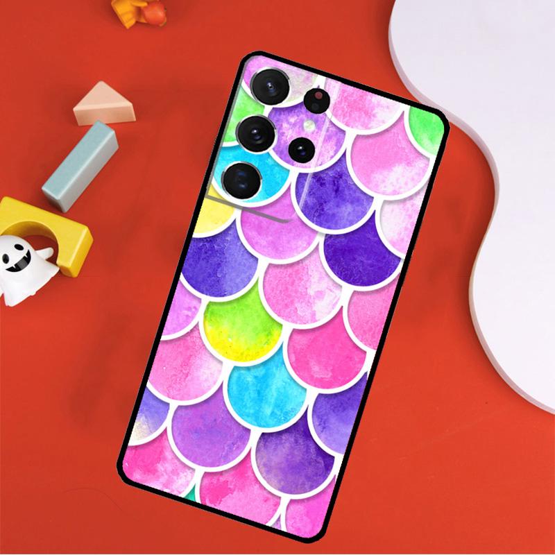 Watercolor Faux Mermaid Scales Phone Case For Samsung Galaxy S25 Ultra S24 Ultra S9 S10 S20 S21 S22 S23 Plus S24 FE Cover