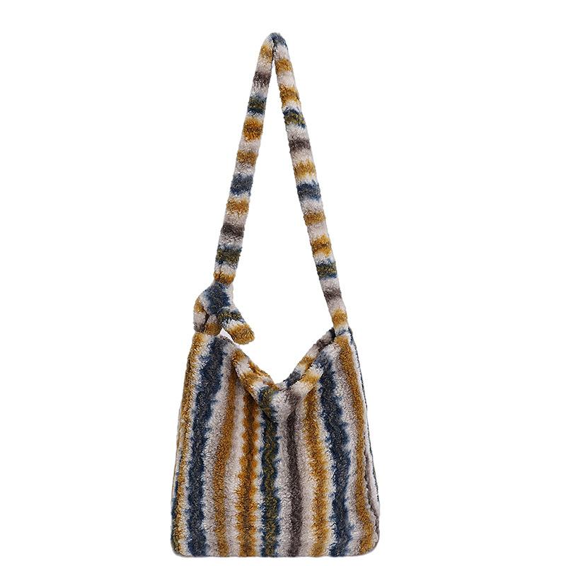 

New Winter Autumn Plaid Furry Crossbody Bag Women Large Capacity Retro Shoulder Tote Bucket Bag Simple and Versatile Storage Bag
