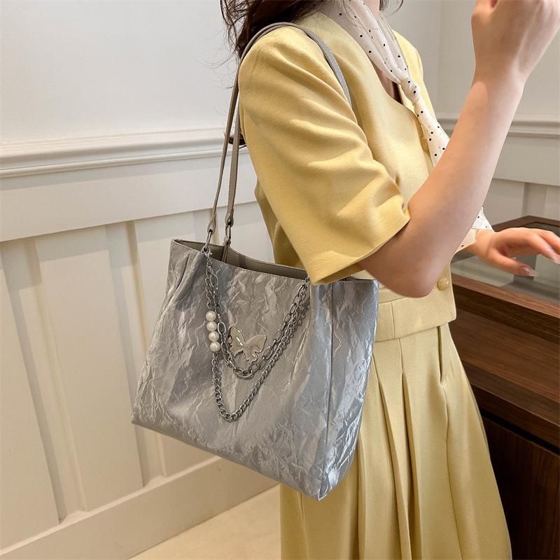 Casual Bow Solid Color 2025 Simple New Large-capacity Fashion Commuter Chain Pearl Single Shoulder Underarm Bag Soft