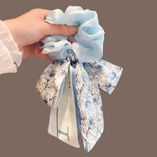 Hair Tie Floral Print Bowknot Ribbon Hair Rope Easy to Wear Bun Half-Tied Hairstyles Ponytail Holder Hair Accessory