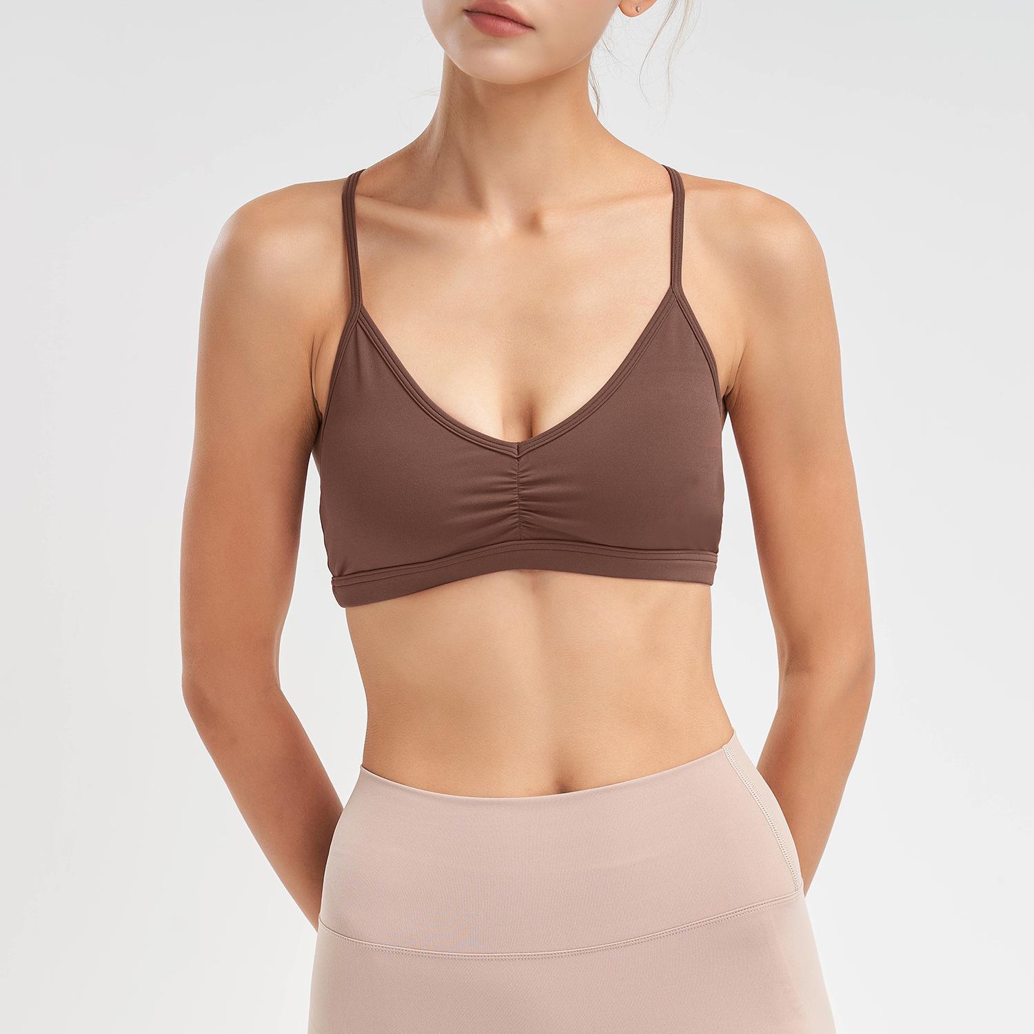 

Женский спортивный бюстгальтер с тонкими бретелями и красивой спиной, противоударный костюм для бега, фитнеса, топ для йоги XL хаки