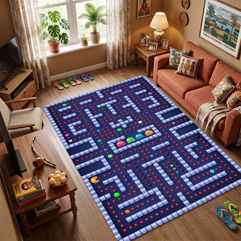 Pac-Man Retro Arcade Game Area Rug, Non-Slip Soft Floor Mat for Living Room Bedroom, Vintage 80s Game Carpet for Kids Room and Gamer Home Decor