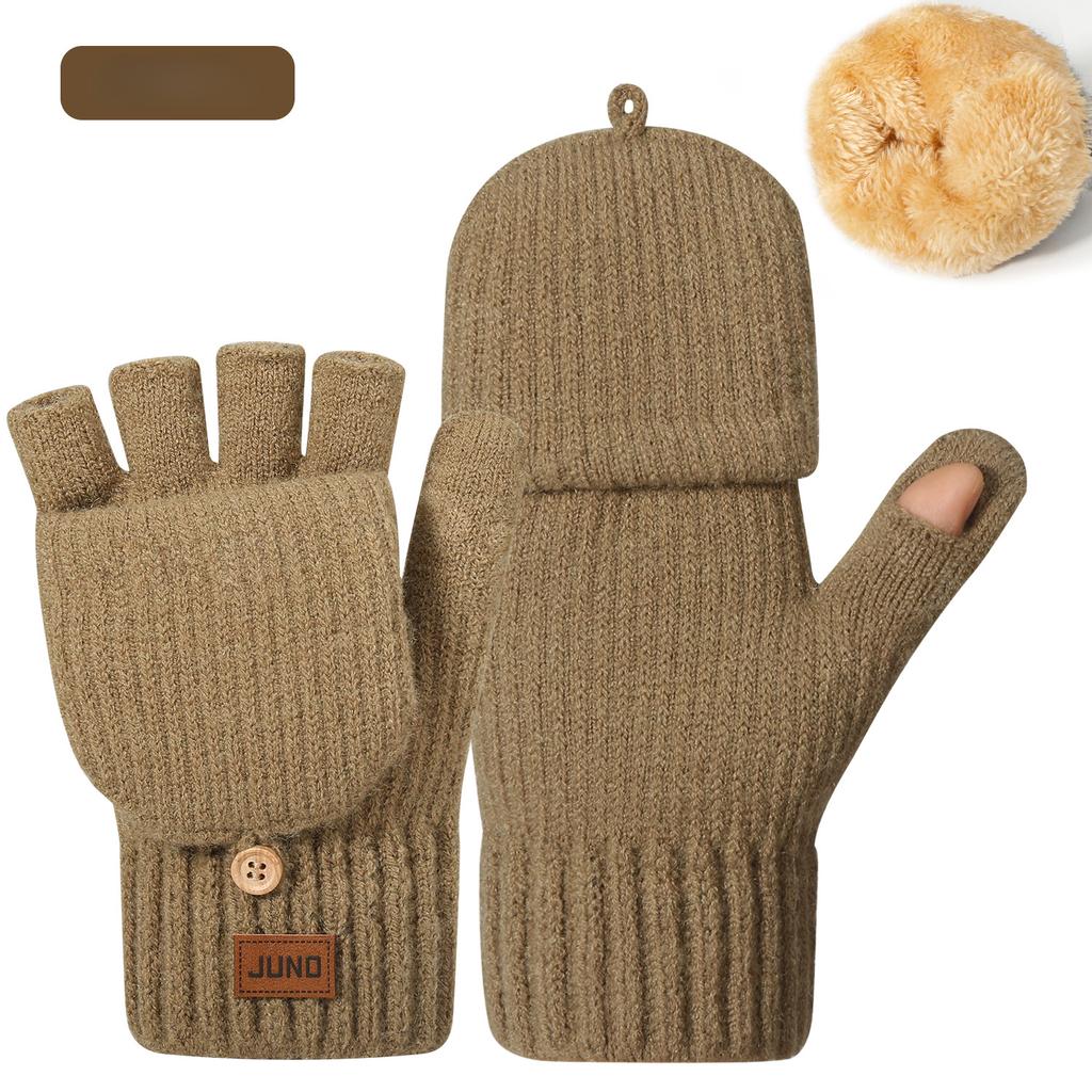 Høst Vinter Fortykket Fingerløse Hansker Fleecefôret Strikket Kuldebestandig Varm Halvfinger Skrive Ullhansker