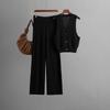 Fashion knitted suit women's summer new collar sleeveless vest high waist straight pants two-piece set