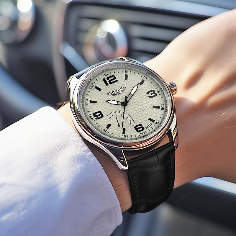 Men's Quartz Movement Clock Leather Strap Watch Number Wristwatch