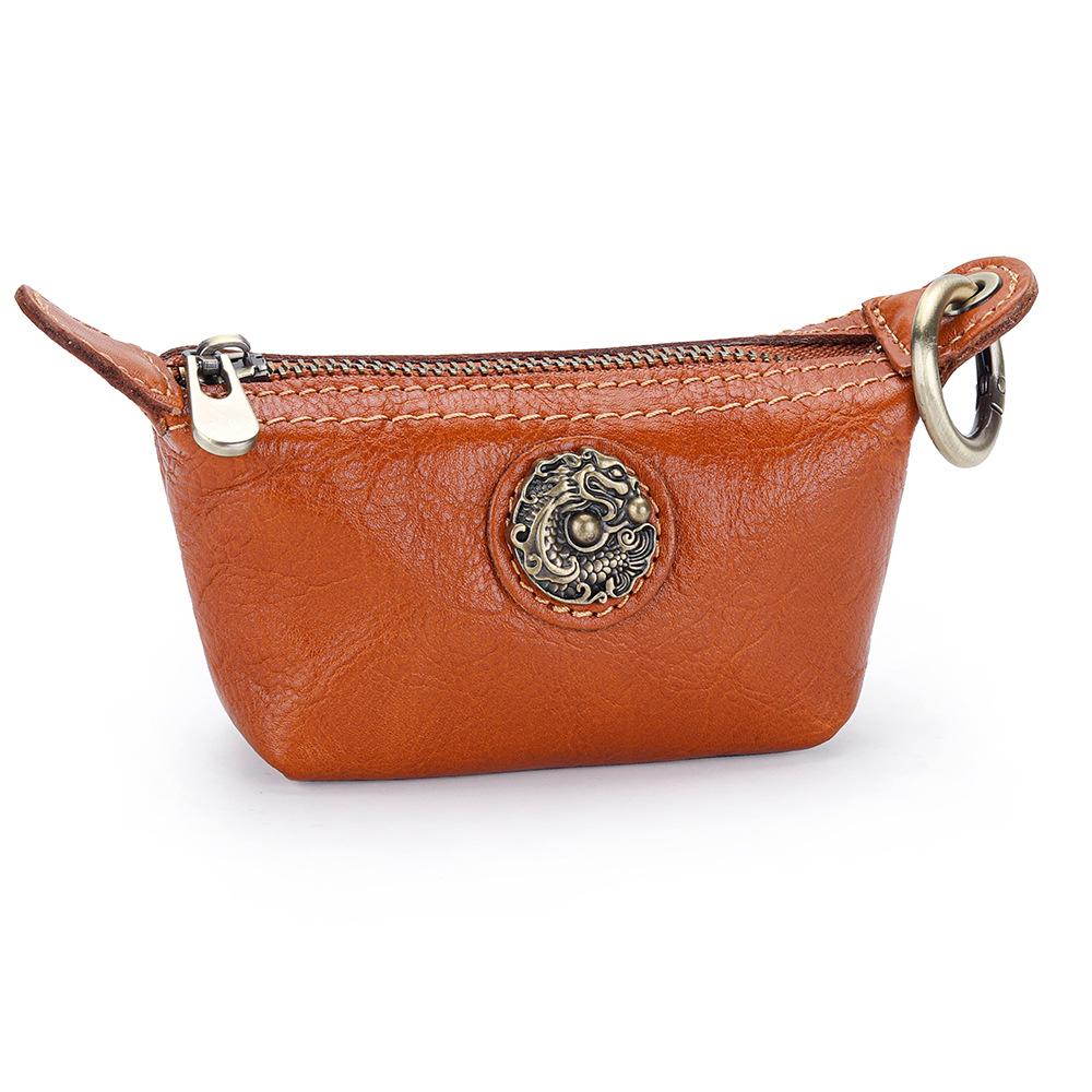 Women's Small Retro Cowhide Coin Purse & Lipstick Key Holder
