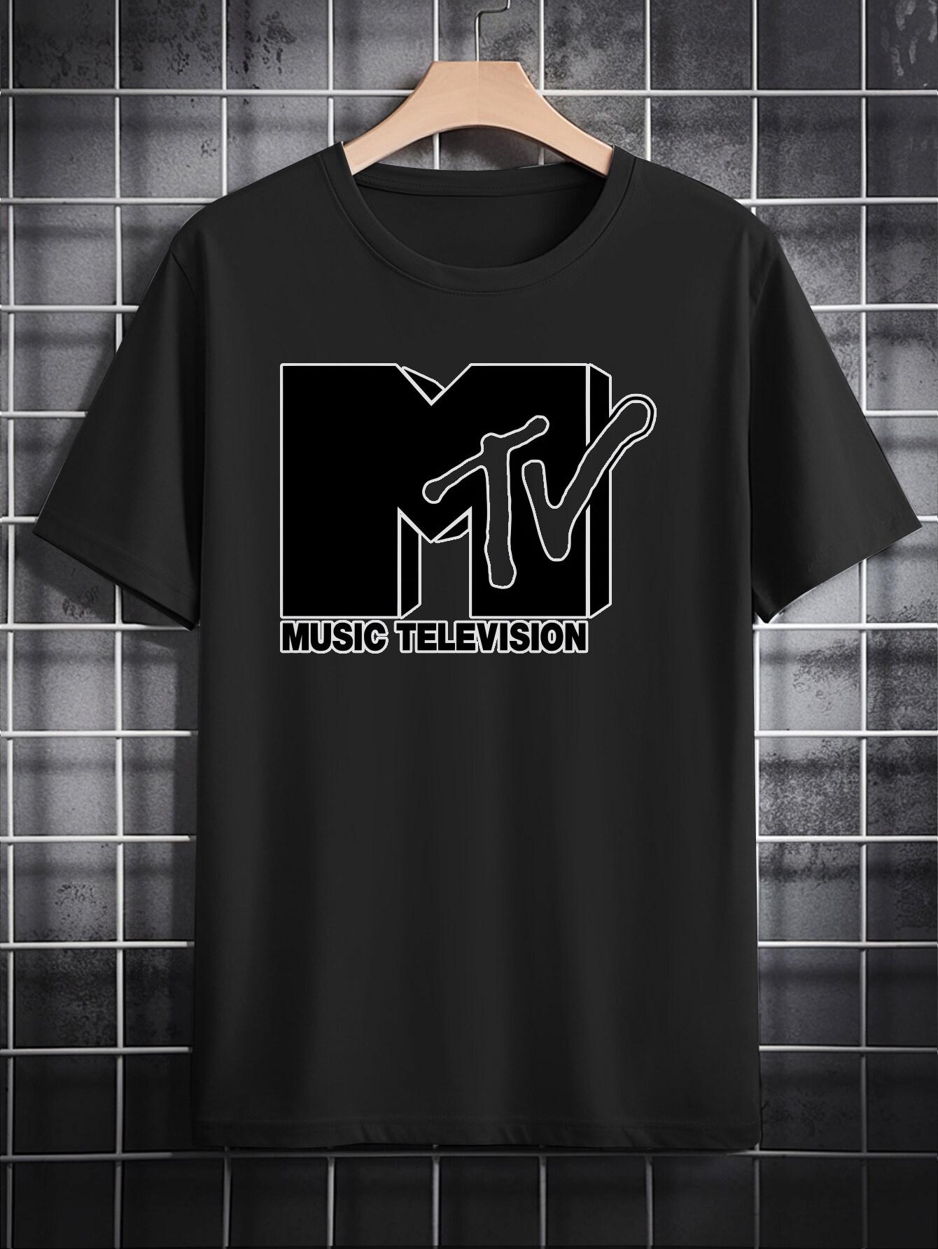 MTV Logo Graphic Casual T-shirt - Black with White Print XL