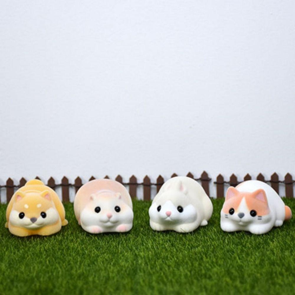 Chubby Flocked Animal Ornaments Cat Bunny Penguin Seal Doll Hamster Model Toy  Desktop Decoration