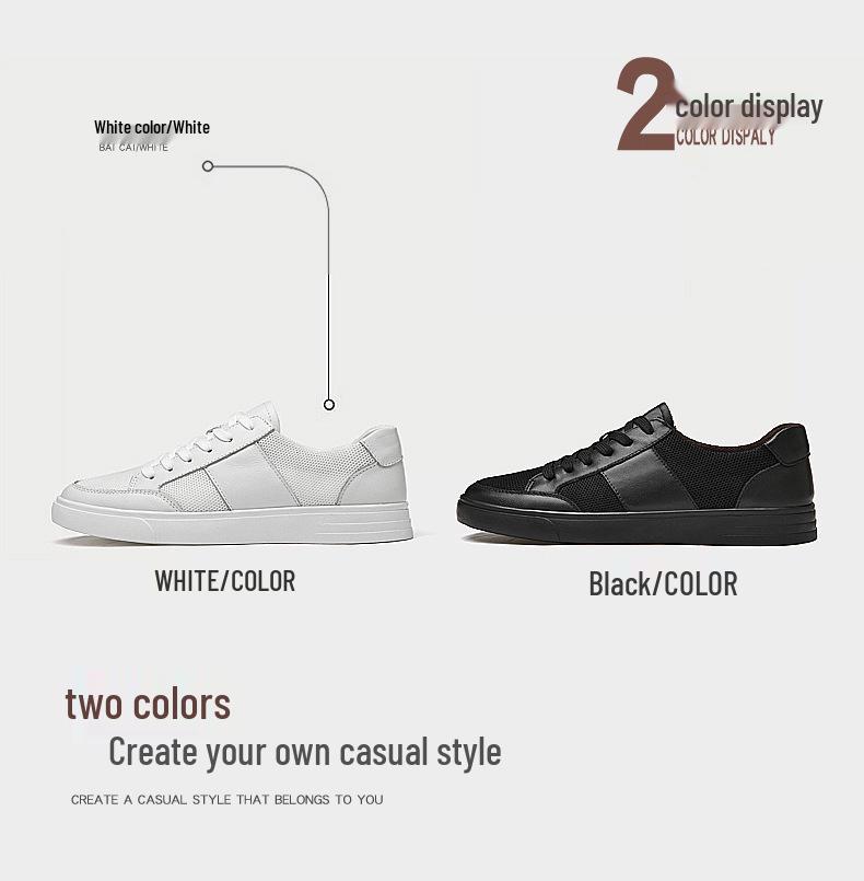 Men's Trendy Summer White Mesh Cowhide Sneakers