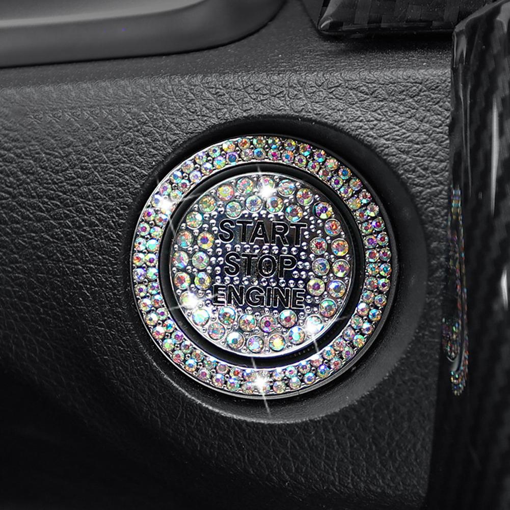 2Pcs/set Car Start Ring Decor Crystal Diamond Switch Cover Universal Interior Button Protector Sticker Luxury Car Accessory