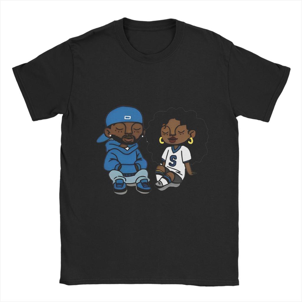 Kendrick Lamar And SZA T Shirt Beach  Novelty T-Shirts Couple Cotton Crewneck Plus Size Tees Short-Sleeved Vintage Tshirt