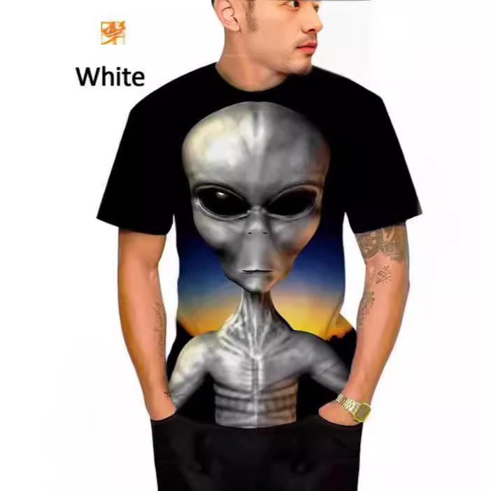Summer 3D Printing Alien Pattern T-shirt Fashion Round Neck Short Sleeve Universe Neutral Casual T-shirt Source