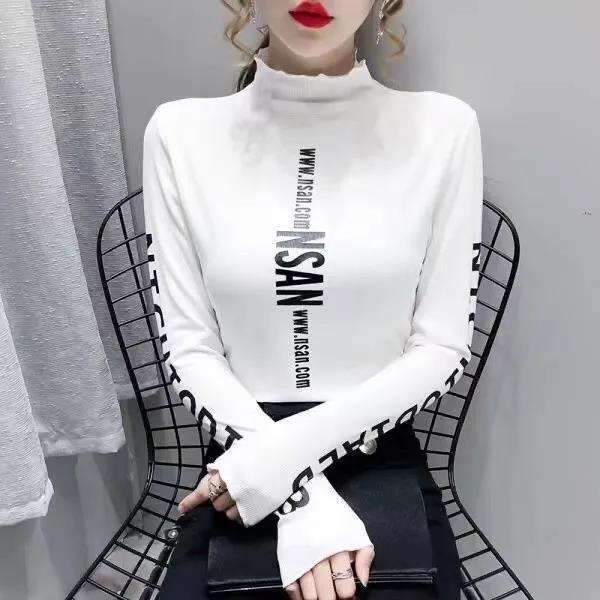 Maglia Base da Donna per Primavera e Autunno con Collo Medio-Alto, Alta Elasticità, Slim Fit