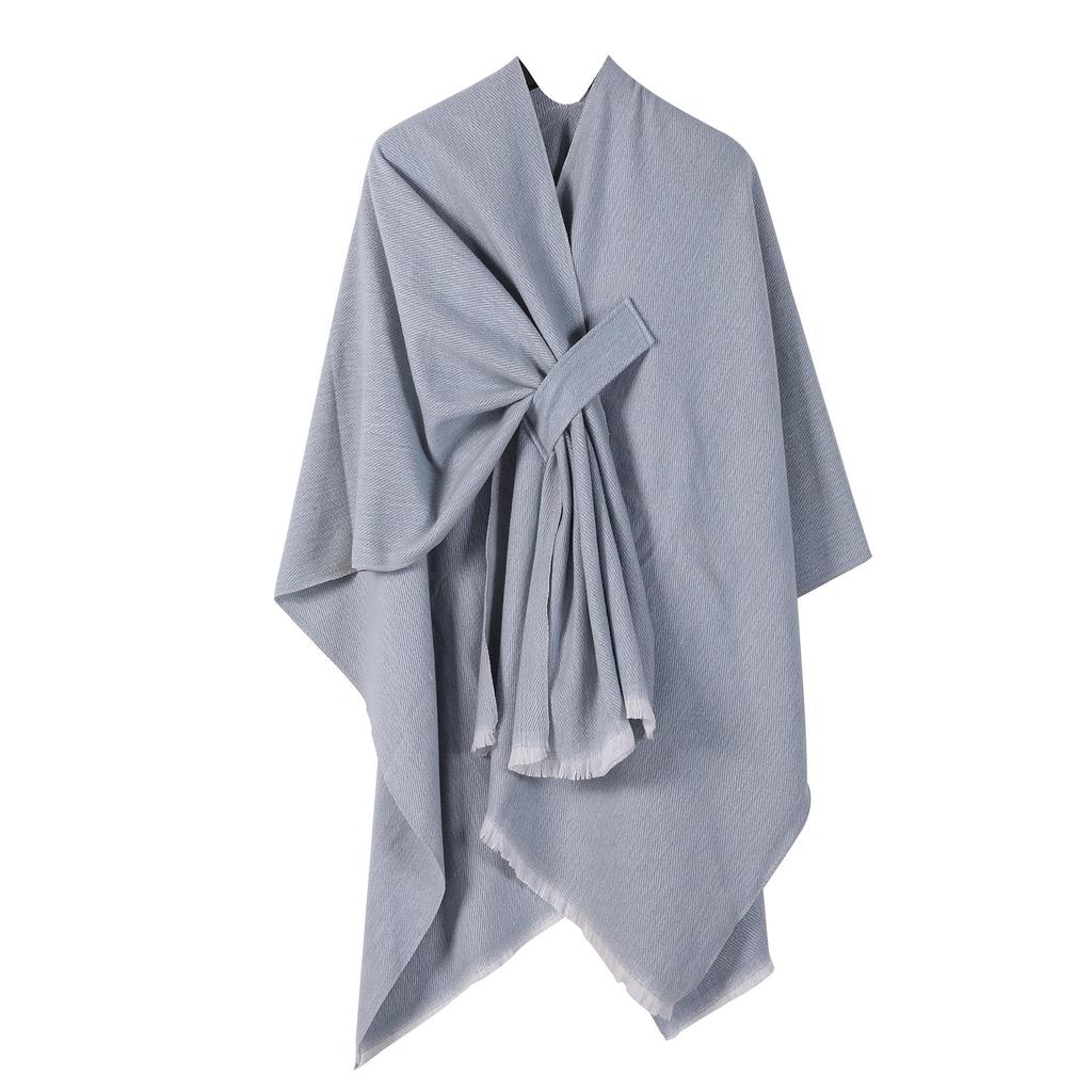 European & American Solid Color Imitation Cashmere Shawl Cape - Women's Autumn/Winter Warm Outerwear Scarf