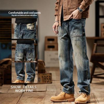Man Cowboy Pants Tapered Men's Jeans Trousers Cargo  Fashion Loose Y2k Vintage High Quality  Jeans