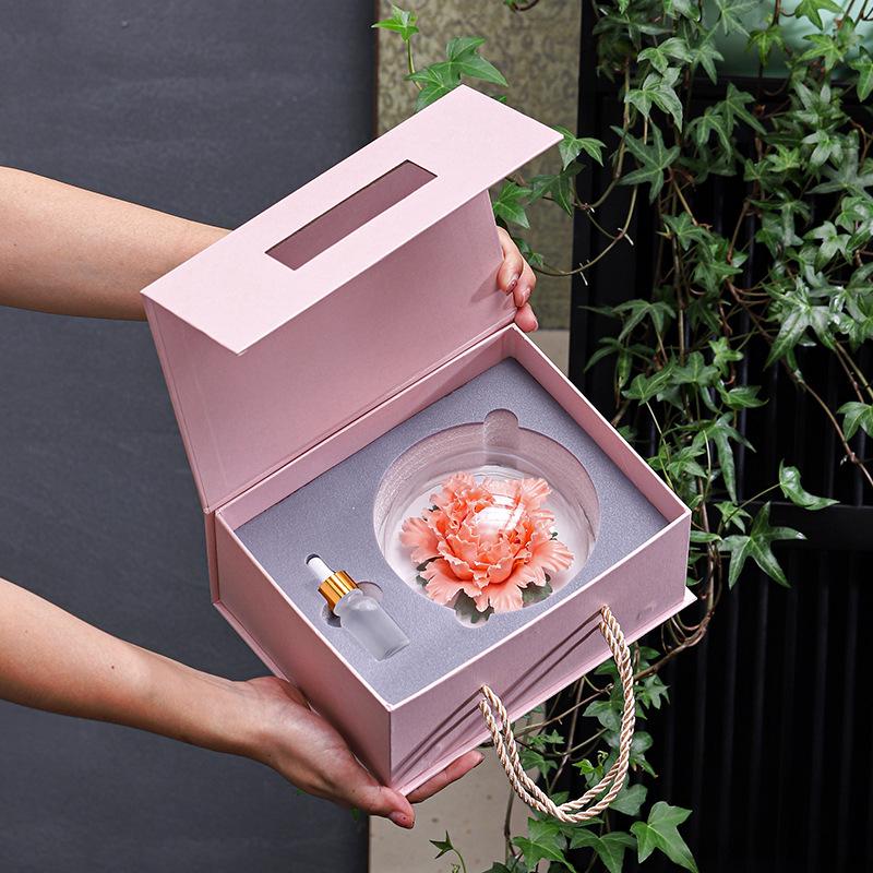Luxury Ceramic Peony Incense Burner - Elegant Fragrance Ornament for Office or Home, Personalized Business Souvenir with Custom Logo