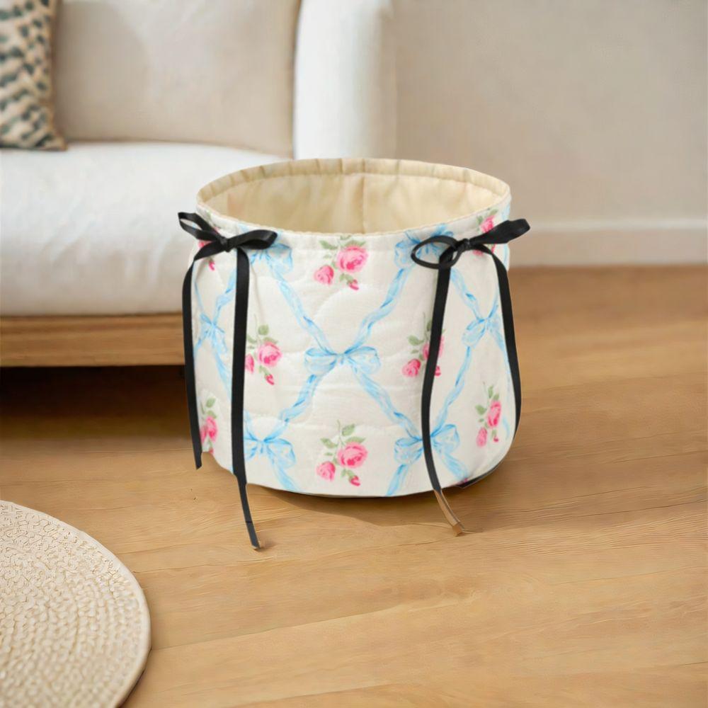 Ins Style Quilted Storage Basket Sweet Bow Cosmetics Snacks Storage Box Student