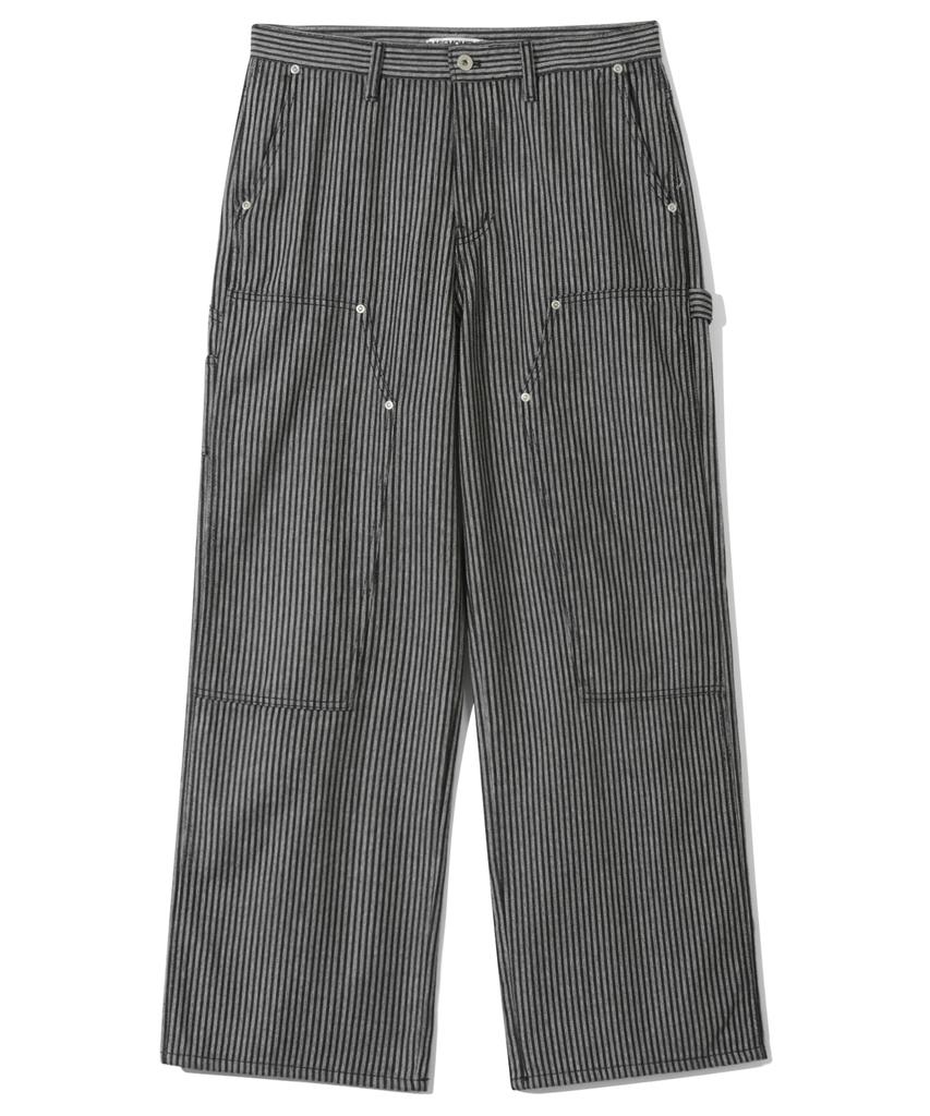 BASEMOMENT Double Knee Carpenter Stripe Denim Pants Black