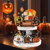 Halloween Spooky Tiered Tray Decor Set with Witch Skeleton Bat and Spider Wooden Signs for Table Centerpiece Shelf Display