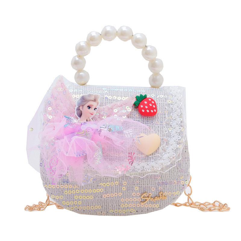 Entzückende Prinzessin Perlen Handtasche Für Mädchen Mini Pu Leder Umhängetasche