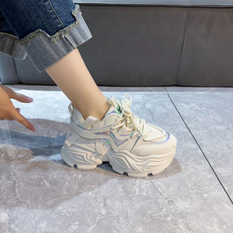 2025 Women's Casual Shoes Round Toe Platform Sole Increase Height Lace-up Chunk Sneakers Fashion All-match Autum Sports Shoes