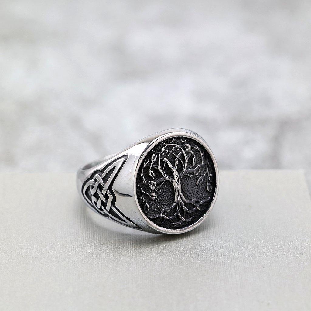 European and American Retro Stainless Steel Men's Ring Glossy Viking Tree of Life Ring