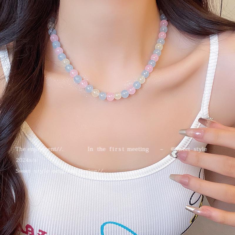 Colorful Dopamine Beaded Necklace for Women - Cute, Light Luxury Gift for Girlfriends