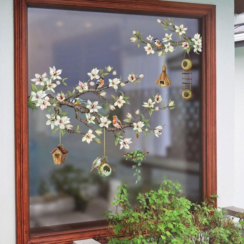 Bird Flower Branch Window Decoration Wall Stickers Self-adhesive Removable Glass Stickers Home Decoration Visual Wallpaper