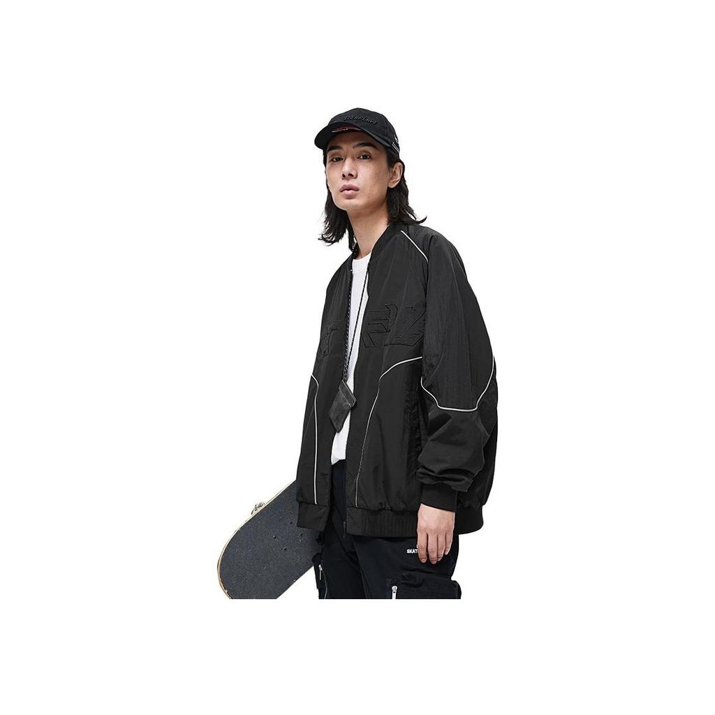 Li Ning CF Sport Lifestyle Series Printed Letter Zipper Long Sleeve Jacket Unisex jackets Black AJDT505-1