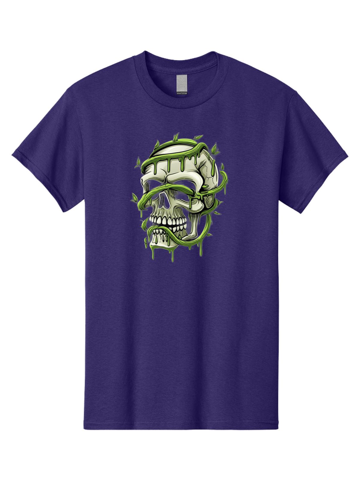 Skull-With-Green-Tendrils Mens Graphic Tee, 100% Cotton, Casual Summer Wear S