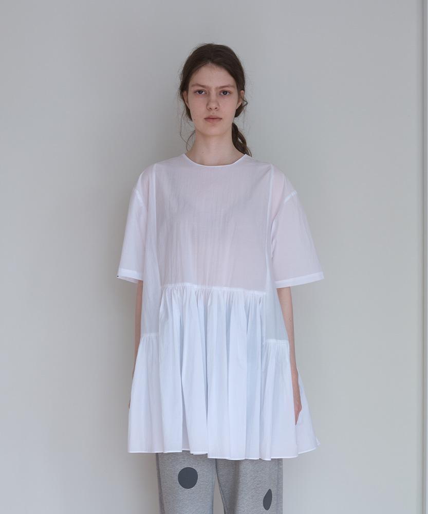 Nokeontencheu 105. Half Shirred Mini Dress_White