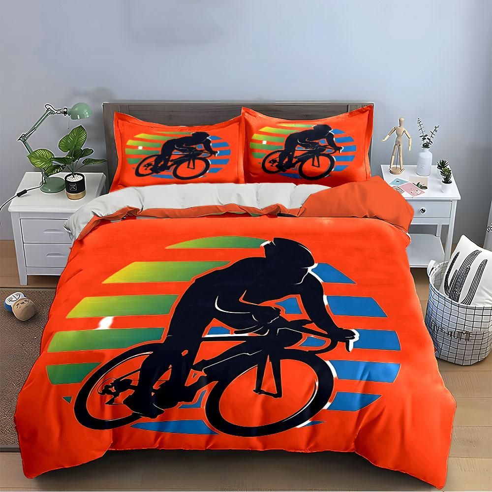 Cyclist Silhouette Art Print Bedding Duvet Cover Set Duvet Cover Pillowcases (1*Duvet Cover 2*Pillowcases, without duvet insert)